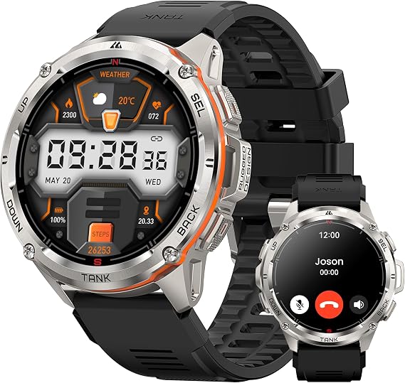 KOSPET Tank T3 Ultra Smart Watch GPS for Men, 5 ATM & IP69K Waterproof | 1.43 AMOLED Rugged Military Smartwatch, Extra-Large Battery, Answer/Make Calls, Pressure/Altitude/Compass for Android/iPhone