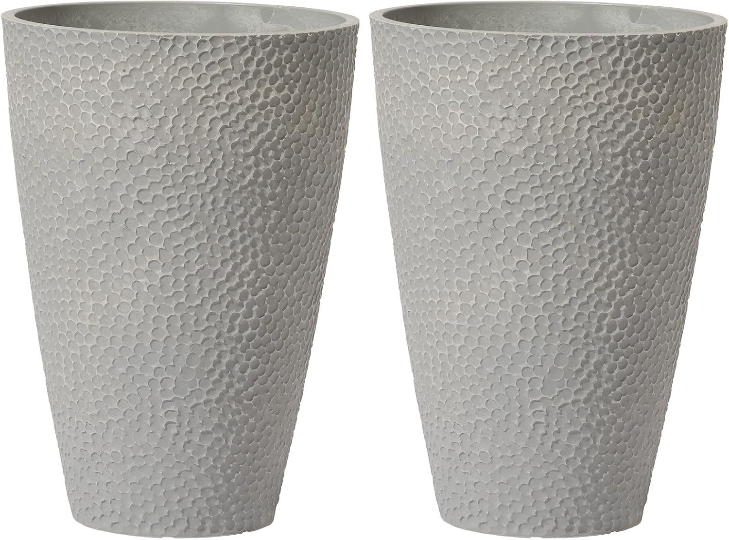 LA JOLIE MUSE 20 inch Tall Planters Set of 2, Tall Round Planters for Outdoor Plants, Grey Flower Pots for Front Door,Patio and Deck,Honeycomb