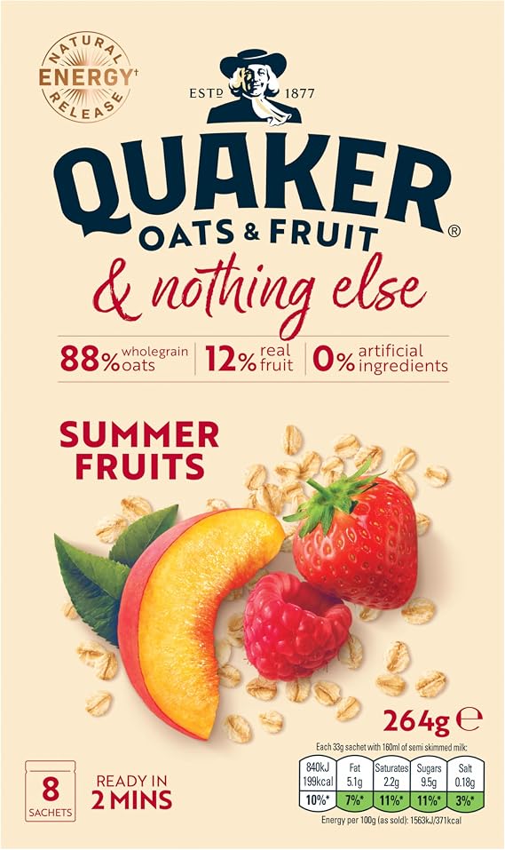 Quaker Oats & Fruit with Summer Fruits 8 Porridge Sachets (264g)