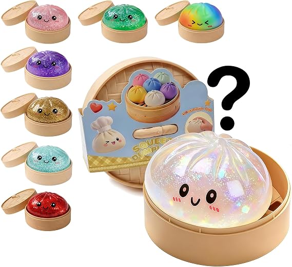 Dumpling Squishies ,Colorful Dumpling Squishes Stress Balls with Steamer, Dumplings Squishies Box,Soft Squeeze Decompression Dough for Anxiety Relief Easter Basket Stuffers (Blind Box)