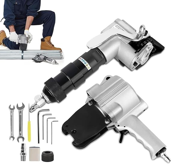 Pneumatic Steel Strapping Machine,Metal Strapping Tool Tensioner and Cutter Sealer, Pneumatic Packaging Machine for 19mm/25mm/32mm Width Metal Belt with High Tensile Packaging 19mm