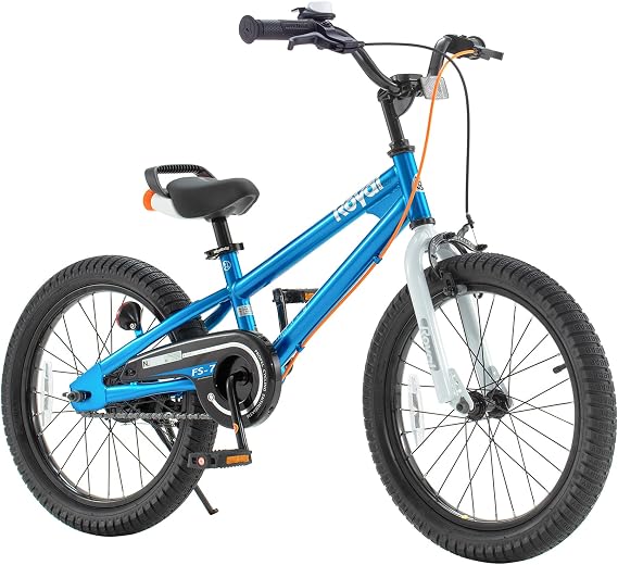 RoyalBaby Freestyle 7 Kids Bike 18 Inch Wheel Dual Handbrakes Bicycle Beginners Boys Girls Ages 5-8 Years, Kickstand and Water Bottle Included, Blue