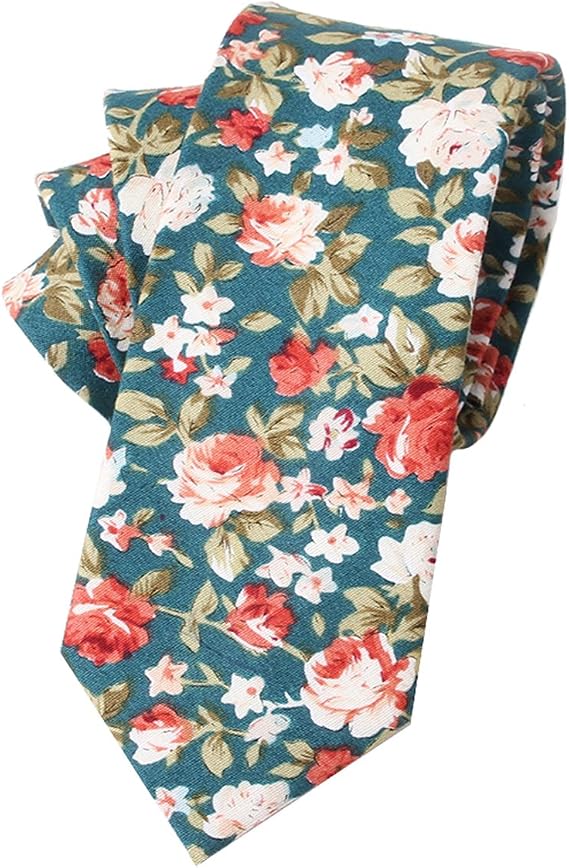 LEVAO-Men's Skinny Tie Floral Cotton Neck Ties for Men