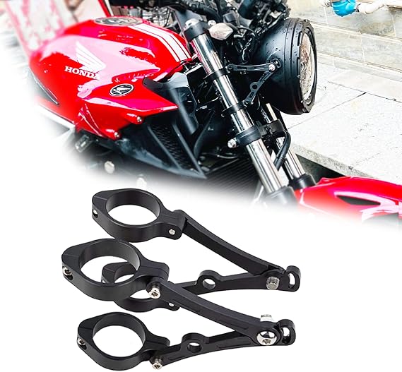 Motorcycle Headlight Bracket 55-59mm Black Headlamp CNC Fork Tube Side Mount Bracket for Most Motorbikes