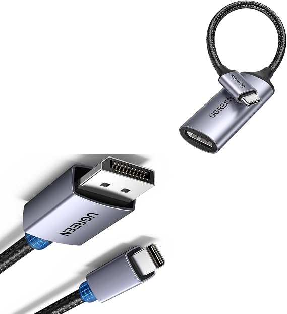 UGREEN 8K@60Hz USB C to DisplayPort 1.4 Adapter Cable 4K@240Hz Bundle VESA Mini DisplayPort to DisplayPort 1.4 Cable 6.6FT