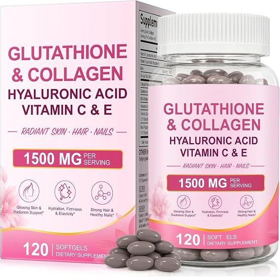 Liposomal Glutathione Supplement 1500mg – Ultra High Absorption with Hyaluronic Acid Supplements Vitamin C & E Glutathione Liposomal Collagen Antioxidant Support 120 Liposomal Glutathione Capsules