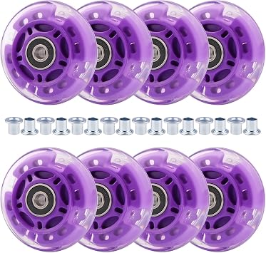 8pcs 70mm inline Skate Wheels Purple Flashing Wheels for Kids and Youth Beginners Children's Inline Skates Indoor/Outdoor Use (Purple, 70mm)