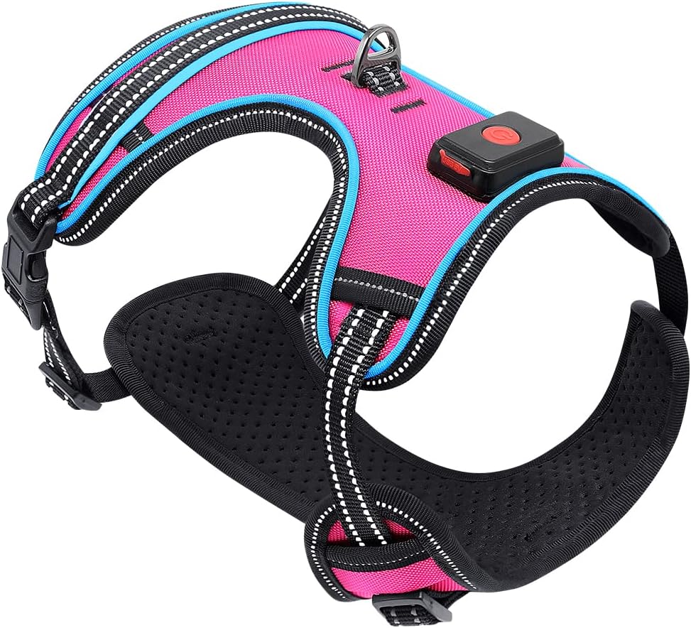 BSEEN Light Up Dog Harness, No Pull LED Dog Vest Rechargeable Glowing Puppy Harness Safety Dog Lights for Night Walking Pink, Small