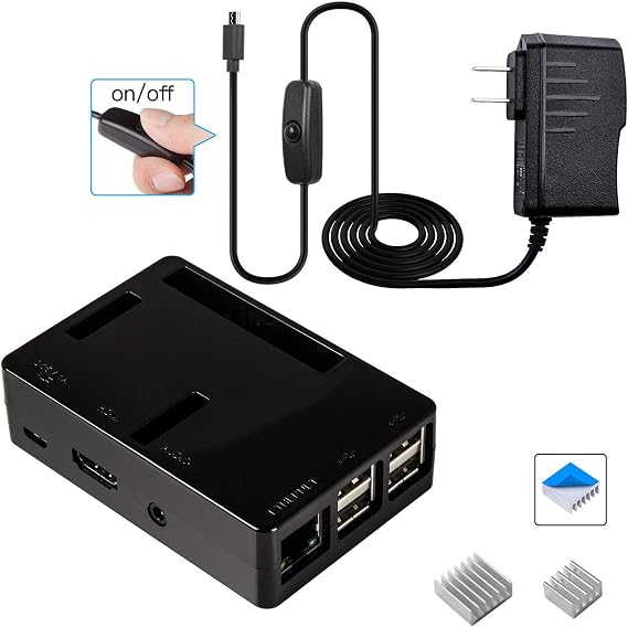 Smraza Case for Raspberry Pi 3 B+, 3 Model B Black Case, 2.5A Power Supply with On/Off Switch,3 Heatsinks