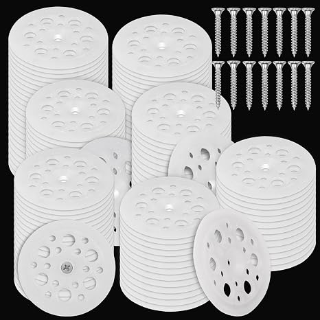200pcs Plastic Flat Washers - 45mm Polypropylene Washers with Screws for Fixing and Fastening Rigid Foam Insulation Board Panels
