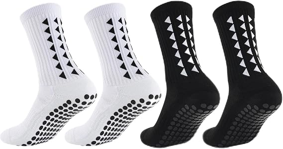 JBLJDWD 4 Pcs Gain the Edge Grip Socks for Football, Men, Women, Kids - Anti-Slip Sports Cushion Socks for Basketball, Hiking, Running, Yoga (Black and White)