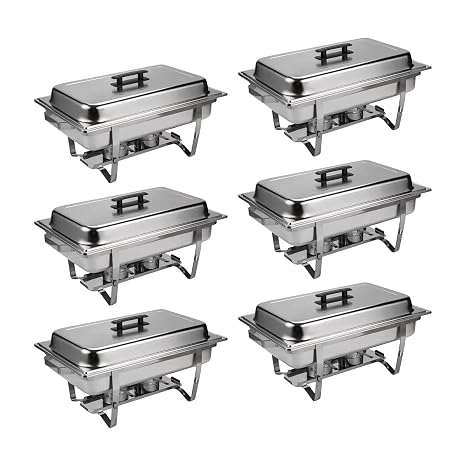 6 Pack 9QT Chafing Dish Stainless Steel Chafer Complete Set Buffet Servers Warmers for Home Party Buffets Wedding Banquet Silver