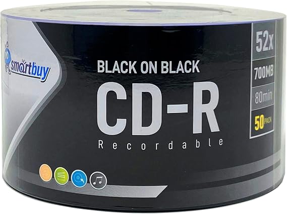 50 Pack Smartbuy CD-R 52X 700MB 80 Mins Double Side Black Vinyl Blank Disc
