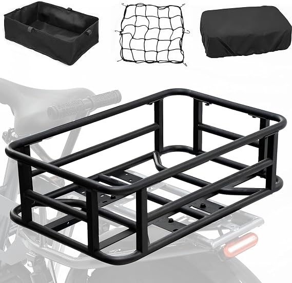 Large Ebike Basket Rear, Waterproof Metal Electric Bicycle Basket, Quick Assemble Bike Accessories Rear Bike Cargo Rack for Picnic Basket, Sports Bag