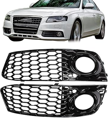 MOTOKU Glossy Front Bumper Fog Light Lamp Mesh Grill Grille for A4 B8 2008 2009 2010 2011 2012