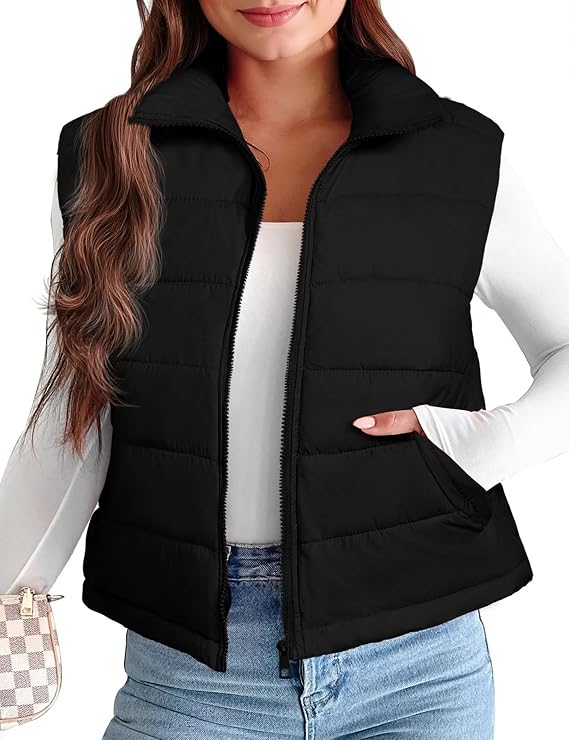 Women's Puffer Vest Detachable Hooded Stand Collar Zip Up Puffy Quilted Vests Outerwear With Pockets Fall Winter