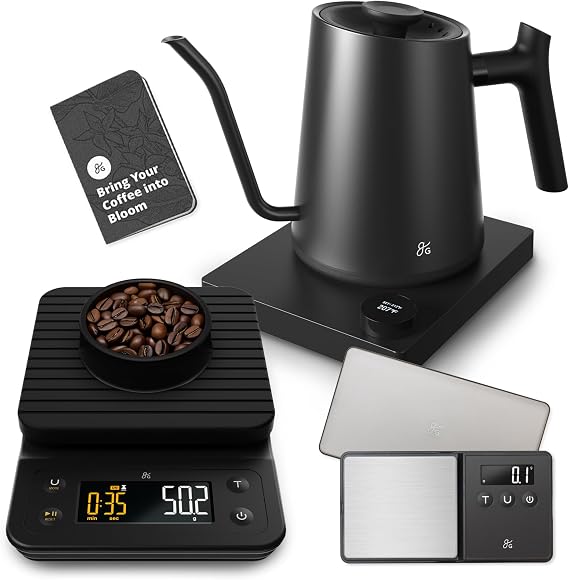 Greater Goods Electric Gooseneck Kettle, Coffee Scale, and Espresso Scale (Black)