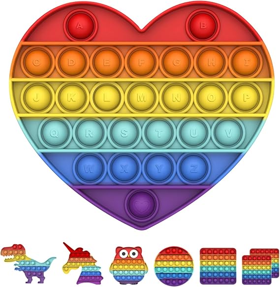 Push and Pop Bubble Sensory Fidget Toy, Silicone Sensory Fidget Toy For Kids And Adults, Anxiety Relief Finger Toys, Autism for ADHD Squeeze Toys (Rainbow Heart)