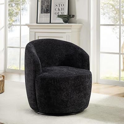 Antetek Swivel Barrel Chair, Modern Small Chenille Club Accent Arm Chairs, 360Upholstered Round Swivel Single Leisure Chair for Nursery Living Room Bedroom, Nursery, Black