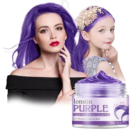 Temporary Hair Color For Kids, lonstin Hair Dye Kids Hair Gel Washable Hair Wax Color Paint Wax For Women Men Dark Hair Halloween Christmas Party Girls Birthday 3.4 fl.oz (purple)