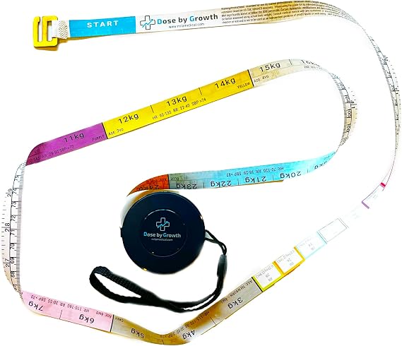 Retractable Pediatric Emergency Length-Based Tape - Broselow Compatible Dose By Growth Mini Pediatric Emergency Tape