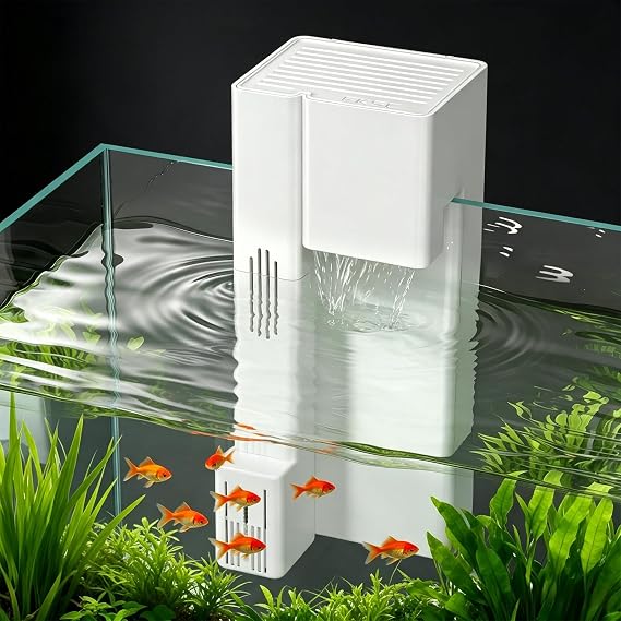 Hang On Back Aquarium Filter for 15 Gallons Fish Tanks, 4-Stage Multi-Stage Filtration with Surface Skimmer, Ultra Quiet HOB Power Waterfall Filter for Freshwater