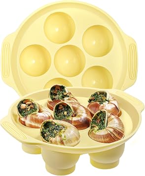 Koluti 6 Holes Nonstick Silicone Escargot Baking Dish,2-Pack Oven Safe French Snail Plates with Double-handle, 6.7 Inch Seafood Mushroom Serving Dishes for Dinner, Kitchen, Restaurant, Party