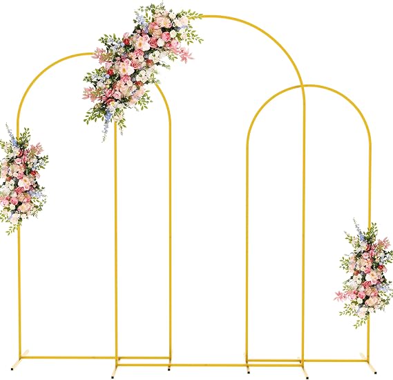 Fomcet Metal Arch Backdrop Stand Set of 3 Gold 7.2ft, 6.6ft, 6ft Arch Stand | Backdrop Arch Stand Balloon Arched Frame for Wedding Ceremony Birthday Party Graduation Bridal Baby Shower Decoration