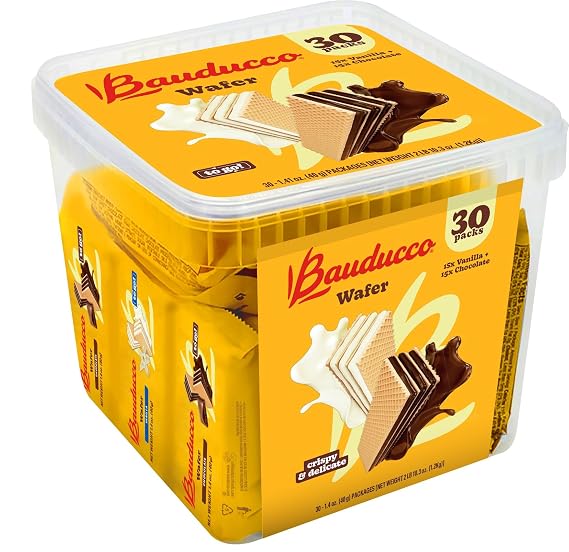 Bauducco Wafer Single-Serve Tub Crispy Wafers in Chocolate and Vanilla Flavors, 42.3 oz (30-Pack)