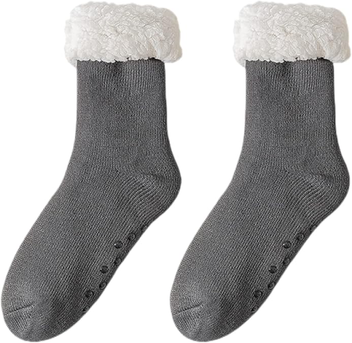 Men's Slipper Socks with Grips Non Slip Soft Cozy Fuzzy Fleece Lined Socks for Cold Winter
