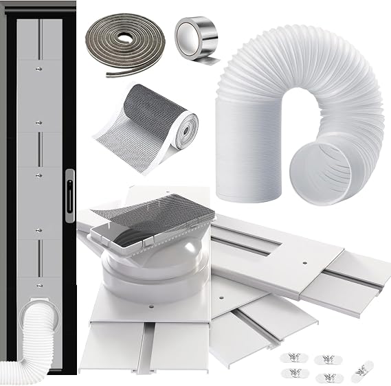 95" Sliding Door AC Vent Kit with 5.9"AC Hose Filter Screen & Weather Stripping Universal 5.0/5.9 Inch Coupler for Window/Sliding Glass Door Portable AC Energy Saving Airtight Seal Pancel
