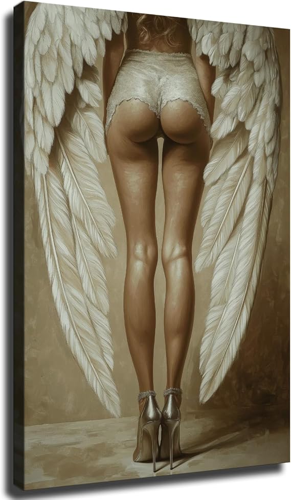 Sexy Woman Art Frame Wall Decor, Featuring High Heels, Angel Wings, and Female Figures, Perfect for Bedroom or Living Room Wall Art (Framed,Wrapped Canvas,16 * 24inch)