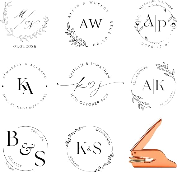 Custom Wedding Embosser for Envelope, Invitation & Napkin, Personalized Steel Seal with Name, Date, Monogram & Initials, Elegant 80+ Designs, Unique Engagement Gift for Couples