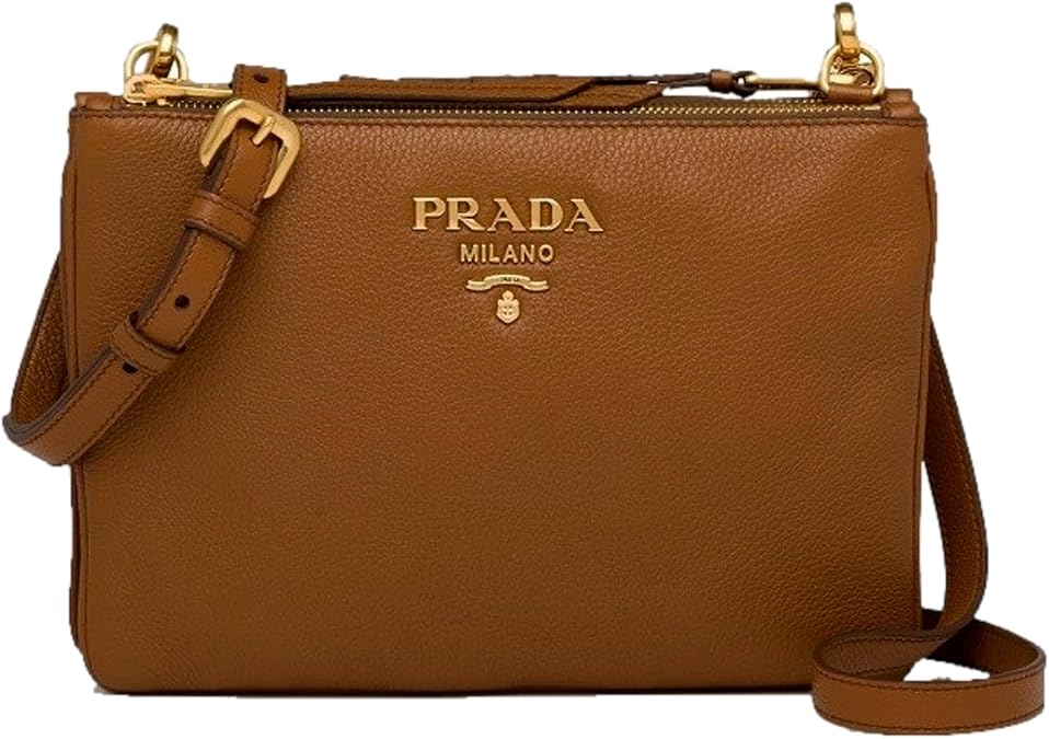 Prada Women's Brown Vitello Phenix Leather Crossbody Handbag Bag 1BH046, Medium