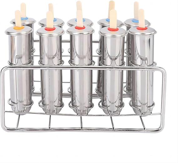 Ice Lolly Mould Kit Stainless Steel Popsicle Mould Reusable DIY Frozen Ice Cream Pop Molds with Sticks Popsicle Bags Base Cleaning Tool Round