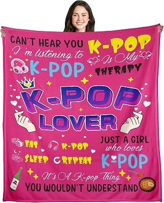 K Pop Gifts for Teen Girl, Kpop Merch, Kpop Throw Blanket 50x60, Korean Pop Gifts for Women, Kpop Gifts Throws Blanket for K-Pop Lovers, Cozy Soft Flannel Blanket for K-Pop Lovers Korean Friends