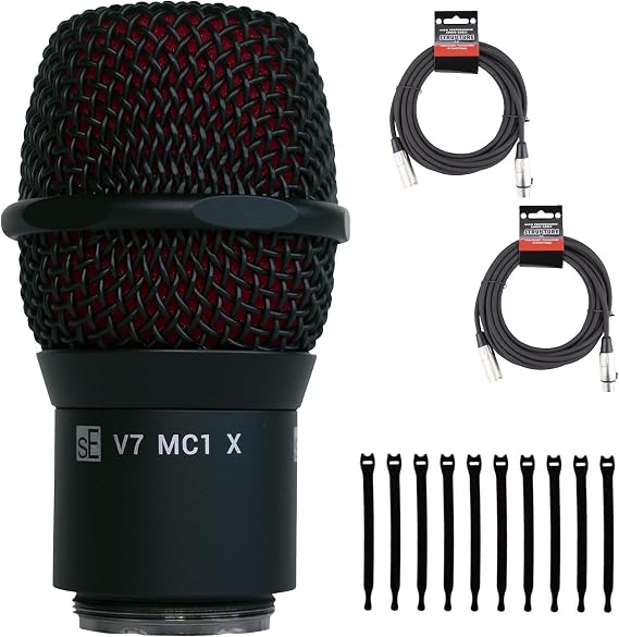 sE Electronics V7-MC1-X-BLK V7 X Mic Capsule for Shure Wireless System, Black - Bundle with 2 XLR Cables and 10 Cable Ties