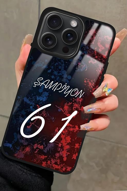 Apple iPhone 12 Pro Max ile Uyumlu Şampiyon 61 Yazılı Glossy Premium Kılıf, Trabzonspor, Çift Katmanlı