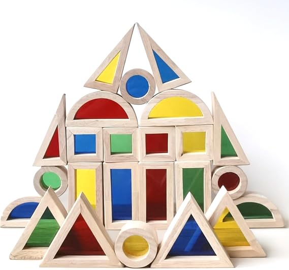 Rainbow Acrylic Block Toy for Toddler,Kids Toy,Rainbow Wooden Building Blocks for Toddler,24 Pcs Stacking Blocks Set,Toddler Montessori Educational Building Toy for Baby Boy Girl Gift