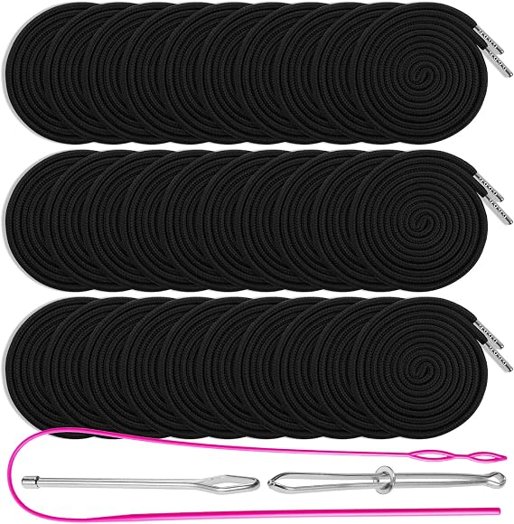 Drawstring Cords Replacement, 30Pcs Sweatshirt Drawstring Replacement | Hoodie String Replacement with 3Pcs Drawstrings Threader for Sweatpants Shorts Pants Jackets Coats (Black)
