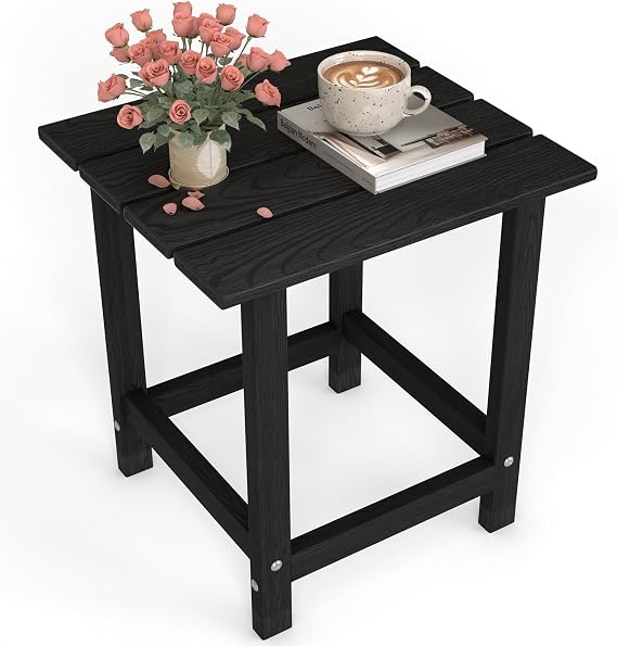 KROFEM Outdoor Square Side Table, Adirondack Patio End Table, Weather Resistant HDPE Material, Easy to Clean for Backyard, Pool, Porch and Deck, Black
