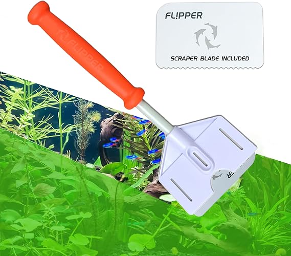 FLIPPER Platinum Stubby Hand Algae Scraper Aquarium Glass & Acrylic Cleaner with Precision Scraper Blade, Fish Tank Cleaning Tool for Freshwater & Saltwater Aquariums (10 Rigid Shaft)