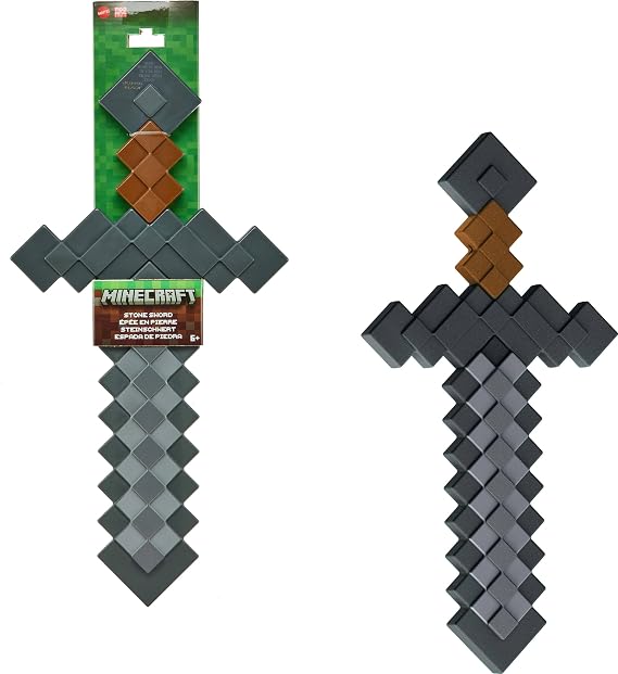 Mattel Minecraft Role-Play Battle Toy Accessory Collection with Pixelated Design, Stone Sword