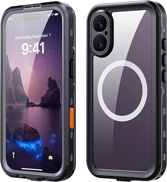 IP68 Waterproof Silicone iPhone 17 Case, Screen Protector, Magnetic, Black
