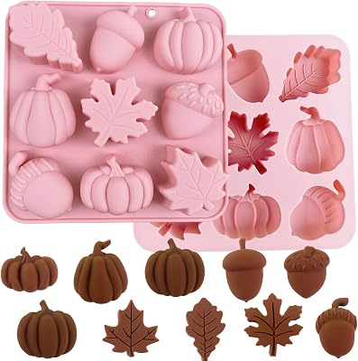 1 Piece Autumn Silicone Chocolate Molds Maple Leafs, Acorns and Pumpkins Shape 3D Chocolate Candy Moulds for Autumn, Thanksgiving Day, Harvest Theme