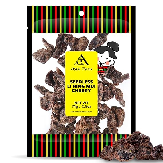 Dried Seedless Li Hing Mui Cherry | Hawaiian Favorite | Naturally Sweet Dried Fruit Candy with Asian Plum Powder | 2.5 Ounce