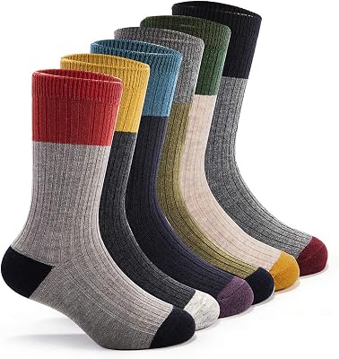 Boys Wool Socks Kids Winter Warm Socks Thermal Crew Socks for Boys 6 Pairs