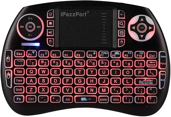 Wireless Keyboard with Touchpad, 2.4G & Bluetooth for Android, PC, Mac | 3-Color Backlit, Rechargeable Lithium Battery, Palm-Sized Portable, Multimedia Shortcut Keys