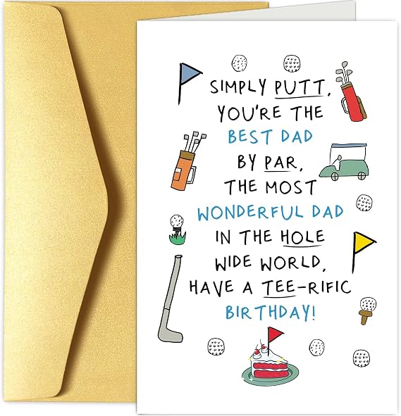 Chenive Funny Birthday Card for Dad from Son Daughter, Golf Dad Birthday Card from Kids, Humorous Birthday Greeting Card for Daddy, Have a Tee-rific Birthday