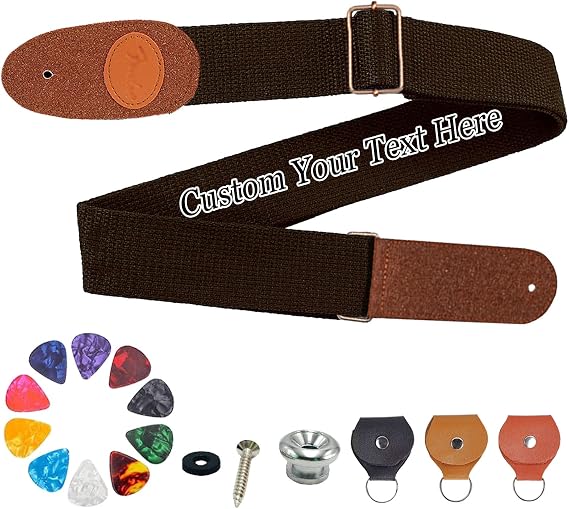 VectWaby Personalized Guitar Straps, Customized with Embroidery Name/Text Cotton Guitar Body Strap Belt for Bass, Electric & Acoustic - 6 Colors, Come with Free 1 Strap Lock, 6 Picks, 3 Pick Pockets